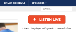 screen capture of LISTEN LIVE button and surrounding area of kvut.org